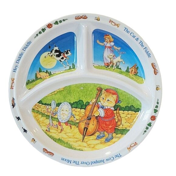 Zak Designs Nursery Rhyme "Hey, Diddle, Diddle" Children's  Melamine Plate & Cup - Picture 2 of 11